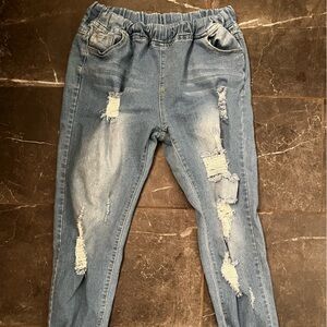 Elastic waist stretchy ripped jeans woman’s